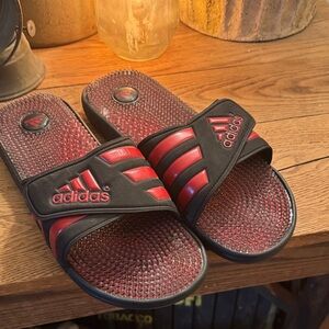 Adidas Black and Red Slide Sandals